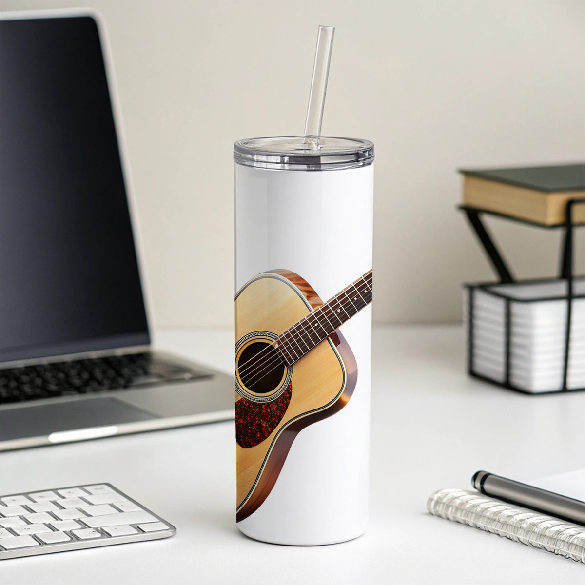 Acoustic Guitar Music Musical Instrument Musician Skinny Tumbler 20oz with Straw Insulated Water Bottle Gift