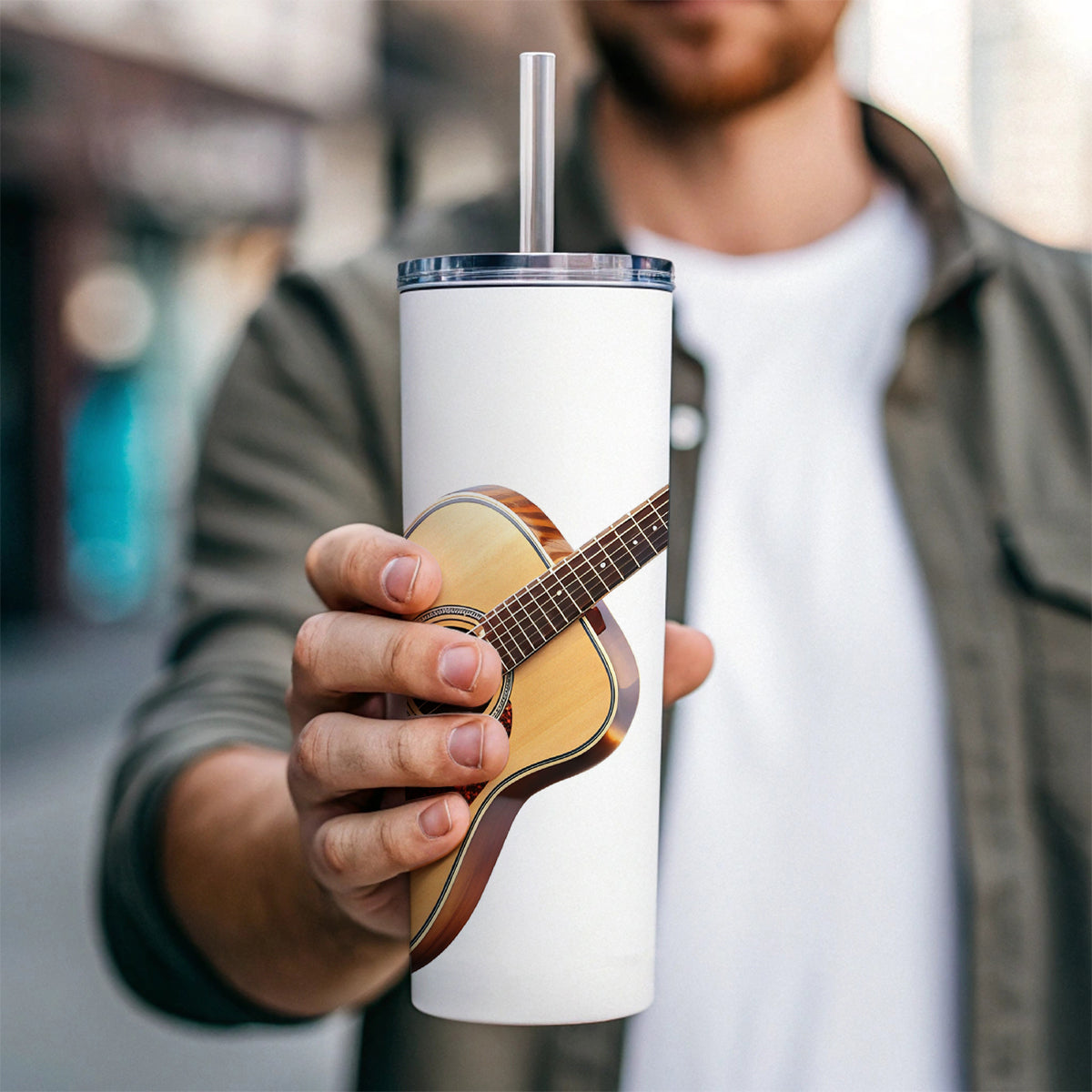 Acoustic Guitar Music Musical Instrument Musician Skinny Tumbler 20oz with Straw Insulated Water Bottle Gift