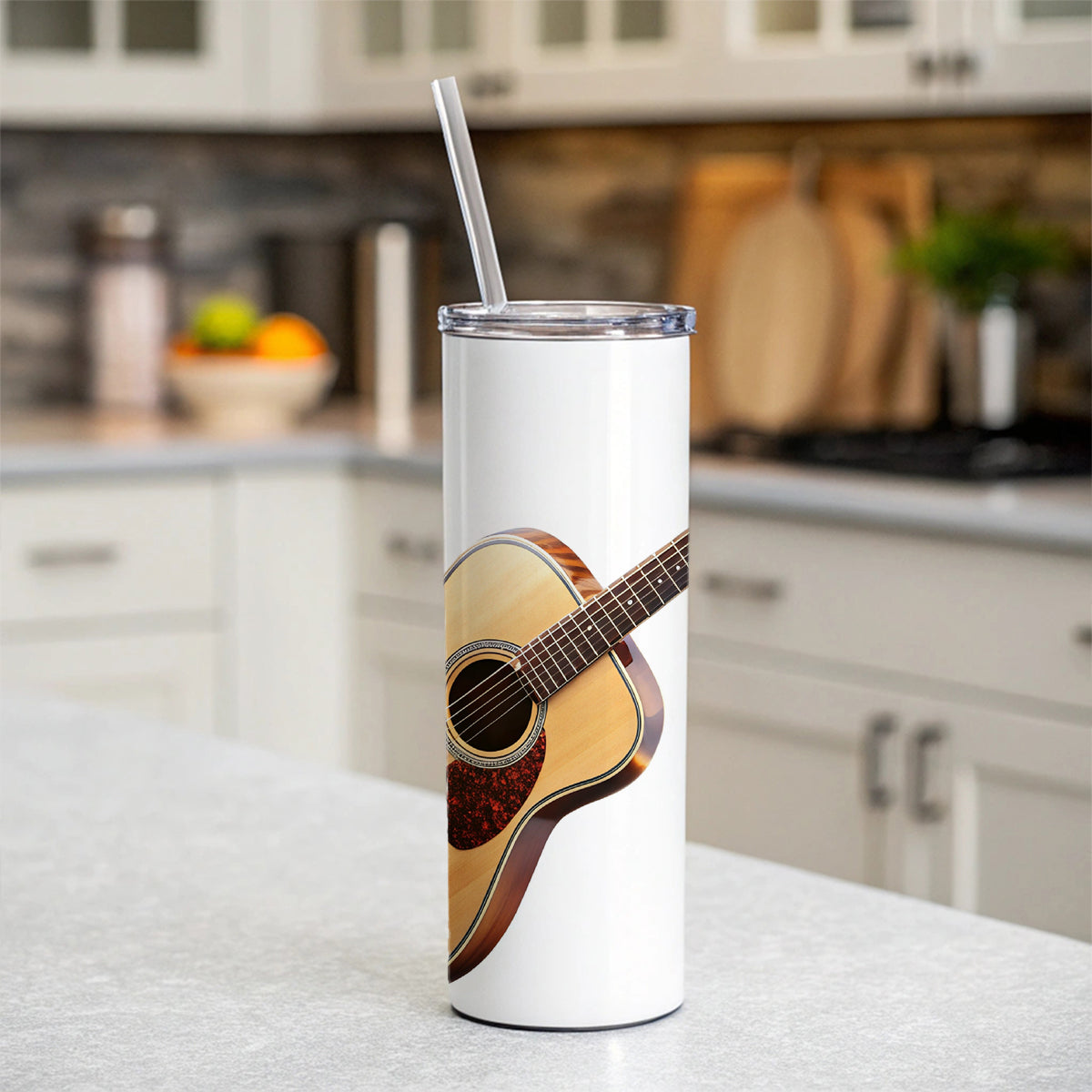 Acoustic Guitar Music Musical Instrument Musician Skinny Tumbler 20oz with Straw Insulated Water Bottle Gift