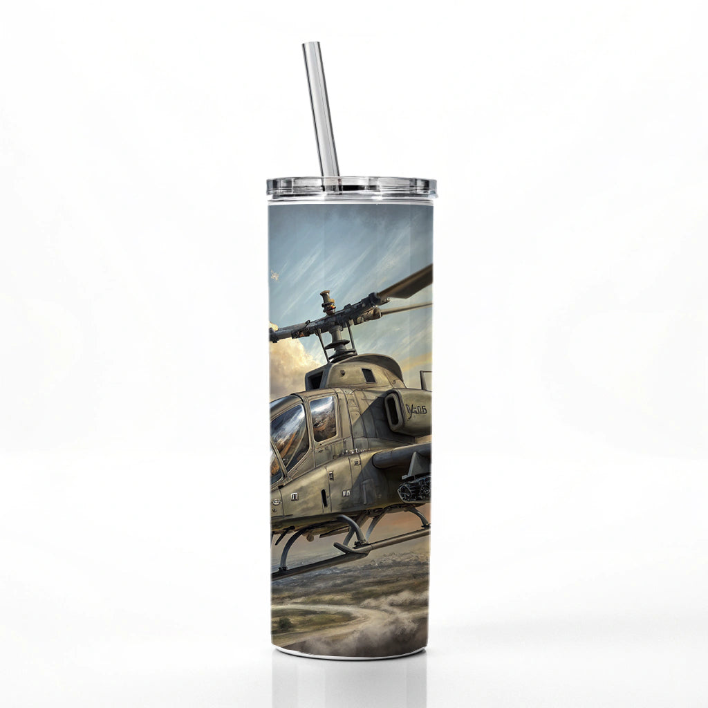 AH-1 SuperCobra US Marines Attack Helicopter Skinny Tumbler 20oz with Straw Insulated Water Bottle Gift