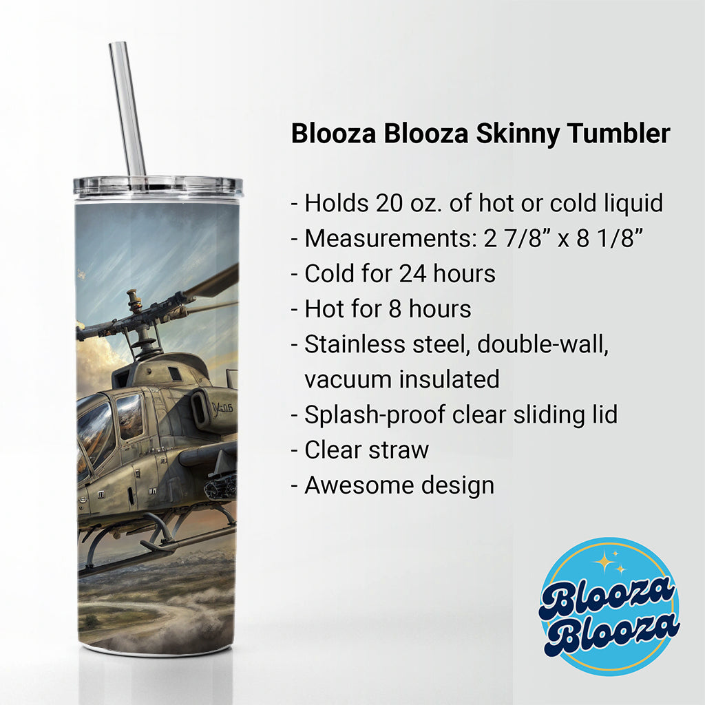 AH-1 SuperCobra US Marines Attack Helicopter Skinny Tumbler 20oz with Straw Insulated Water Bottle Gift