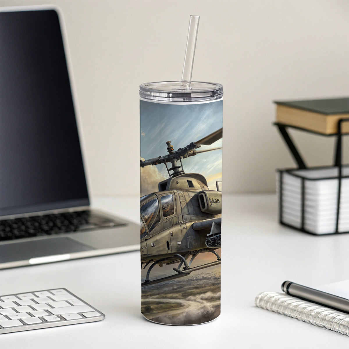 AH-1 SuperCobra US Marines Attack Helicopter Skinny Tumbler 20oz with Straw Insulated Water Bottle Gift