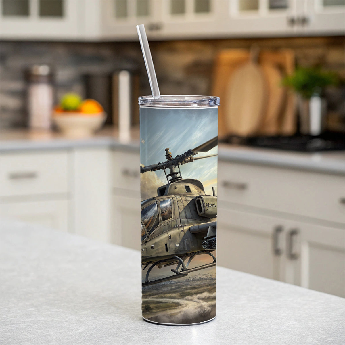 AH-1 SuperCobra US Marines Attack Helicopter Skinny Tumbler 20oz with Straw Insulated Water Bottle Gift