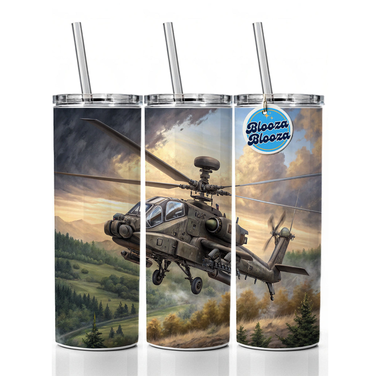 AH-64 Apache US Army Attack Helicopter Flying Skinny Tumbler 20oz with Straw Insulated Water Bottle Gift