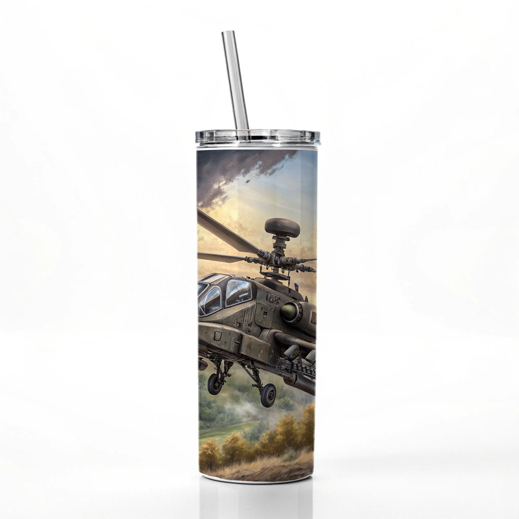 AH-64 Apache US Army Attack Helicopter Flying Skinny Tumbler 20oz with Straw Insulated Water Bottle Gift