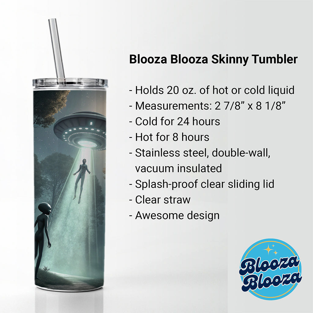 Alien Abduction in the Woods Sci-fi Skinny Tumbler 20oz with Straw Insulated Water Bottle Gift