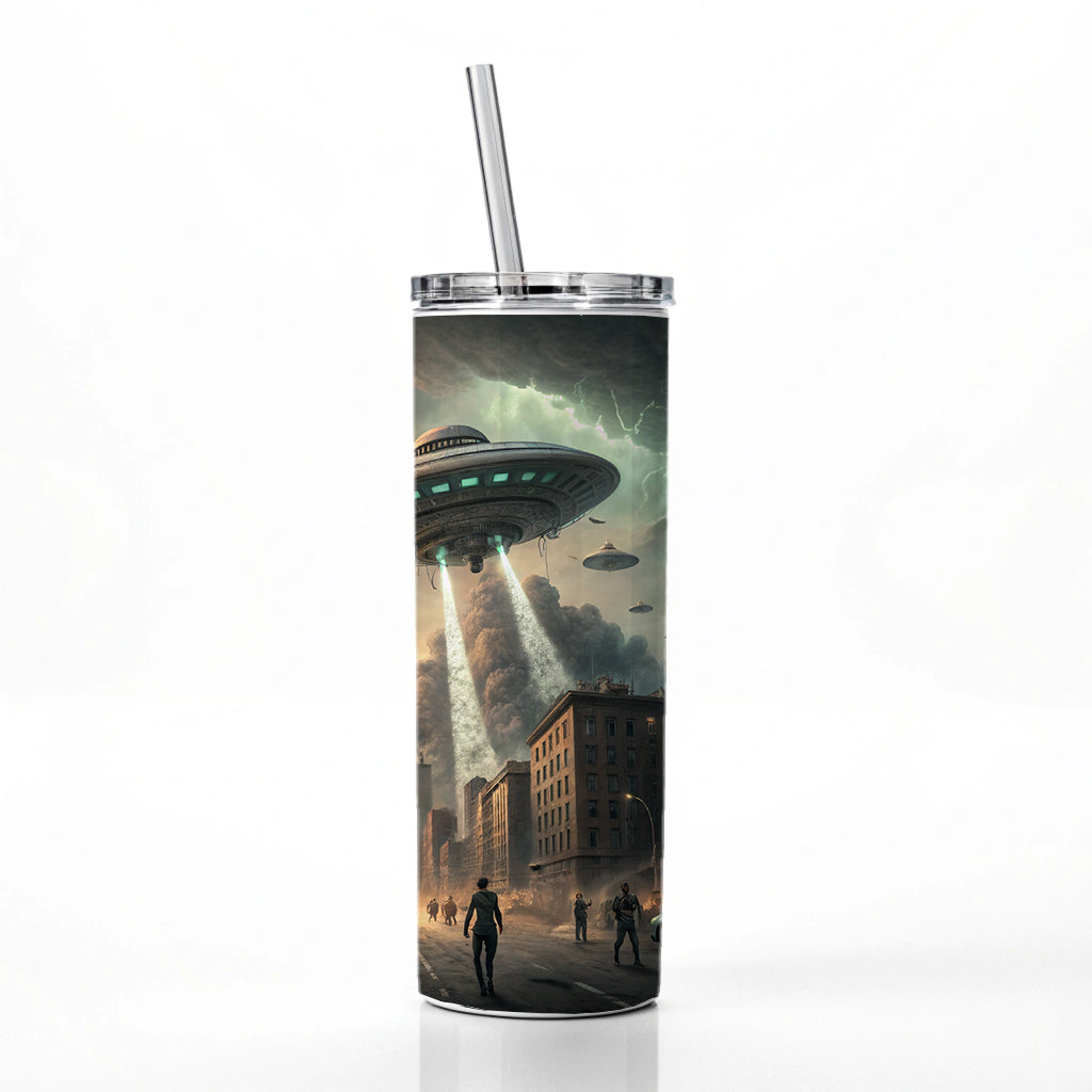 Alien Martian Invasion Destruction Of Earth Sci-fi Skinny Tumbler 20oz with Straw Insulated Water Bottle Gift