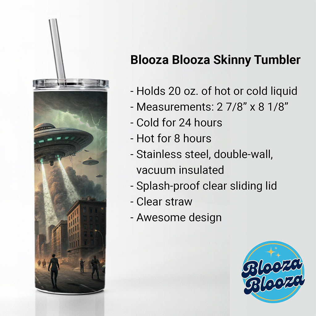 Alien Martian Invasion Destruction Of Earth Sci-fi Skinny Tumbler 20oz with Straw Insulated Water Bottle Gift