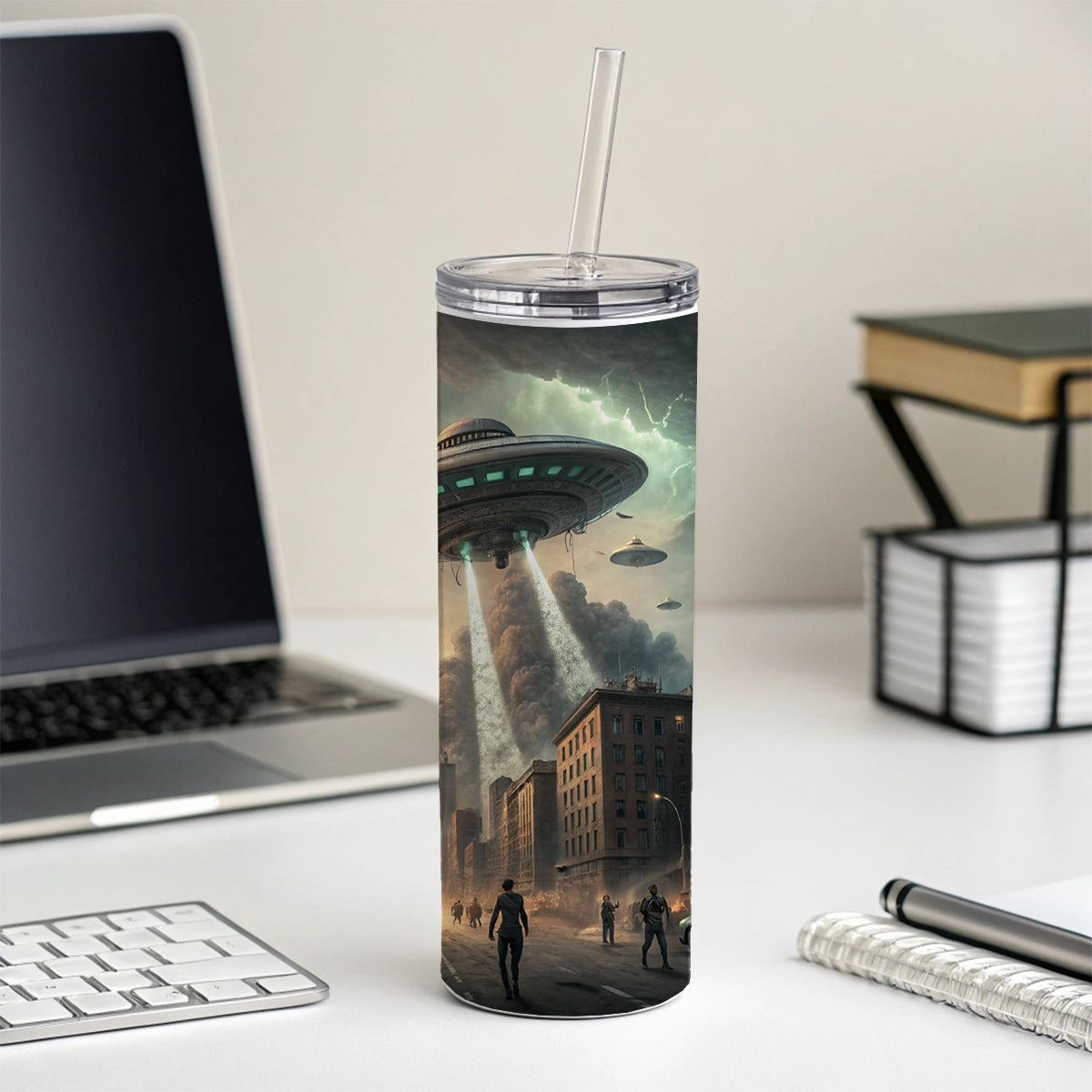 Alien Martian Invasion Destruction Of Earth Sci-fi Skinny Tumbler 20oz with Straw Insulated Water Bottle Gift
