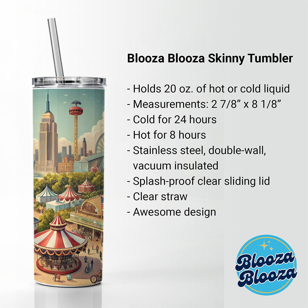 Americana New York World's Fair Skinny Tumbler 20oz with Straw Insulated Water Bottle Gift