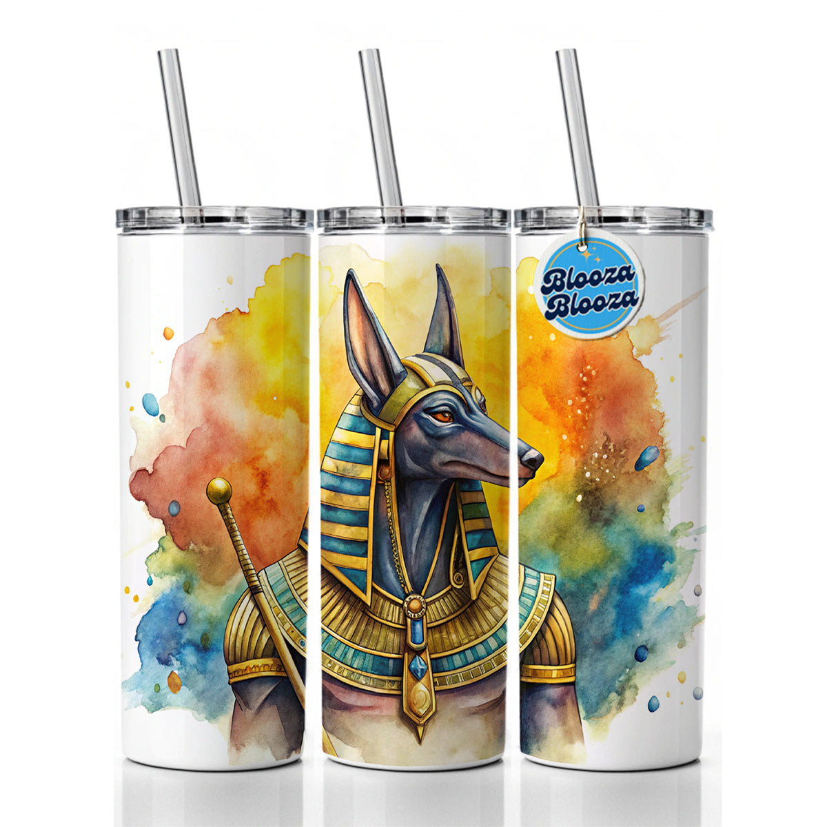 Ancient Egyptian God Anubis Watercolor Skinny Tumbler 20oz with Straw Insulated Water Bottle Gift
