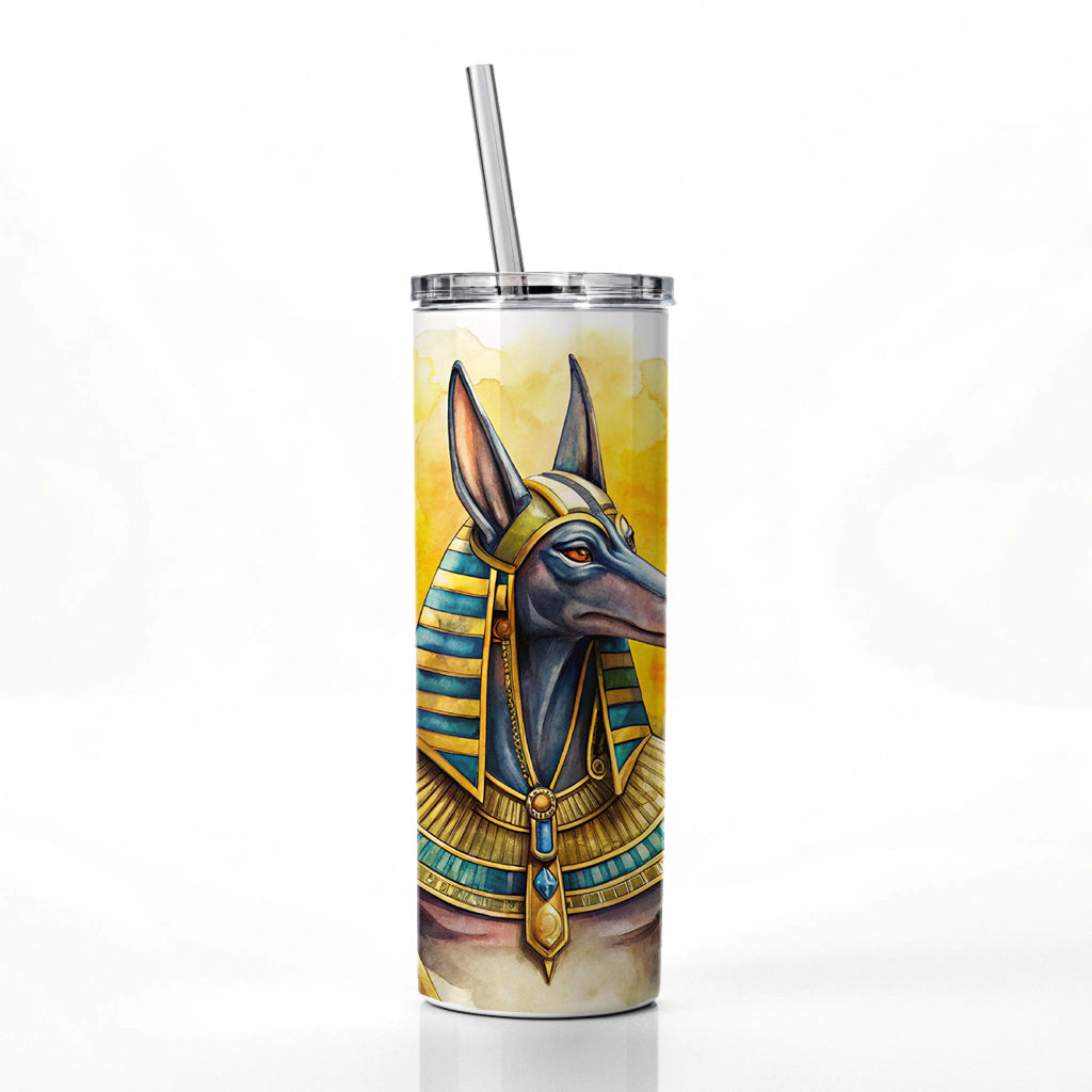 Ancient Egyptian God Anubis Watercolor Skinny Tumbler 20oz with Straw Insulated Water Bottle Gift