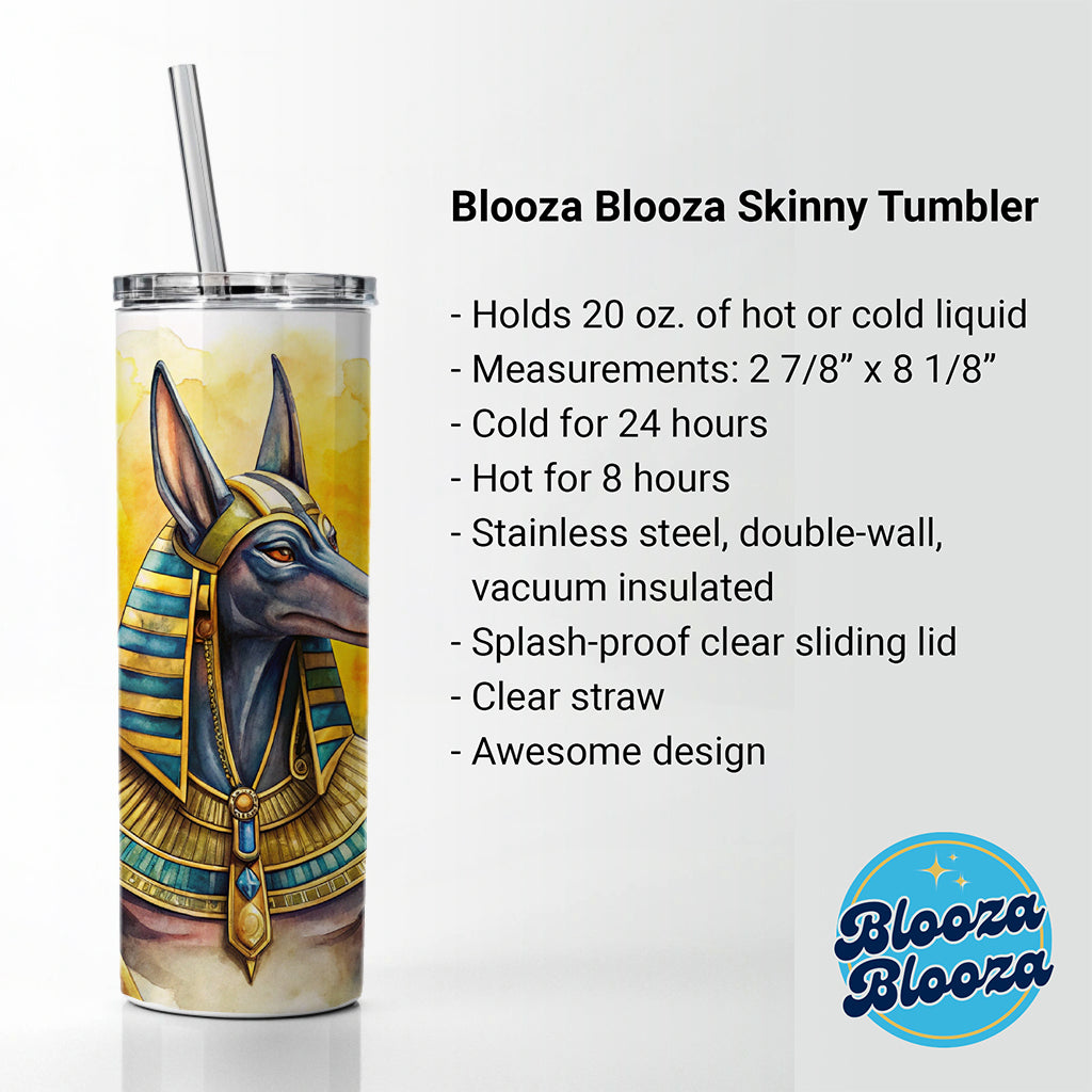 Ancient Egyptian God Anubis Watercolor Skinny Tumbler 20oz with Straw Insulated Water Bottle Gift