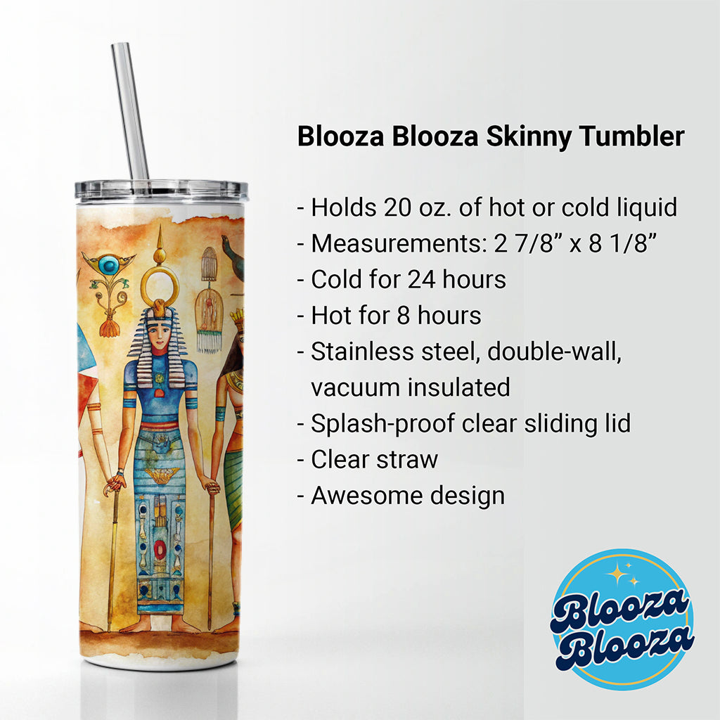 Ancient Egyptian Hieroglyphics Pharaohs Gods Watercolor Skinny Tumbler 20oz with Straw Insulated Water Bottle Gift