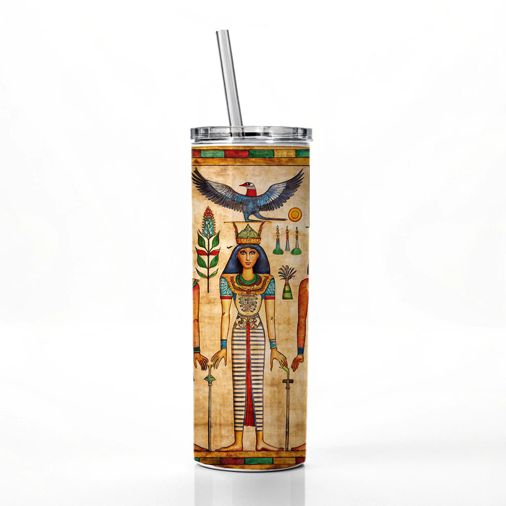 Ancient Egyptian Hieroglyphics Pharaohs Gods Skinny Tumbler 20oz with Straw Insulated Water Bottle Gift