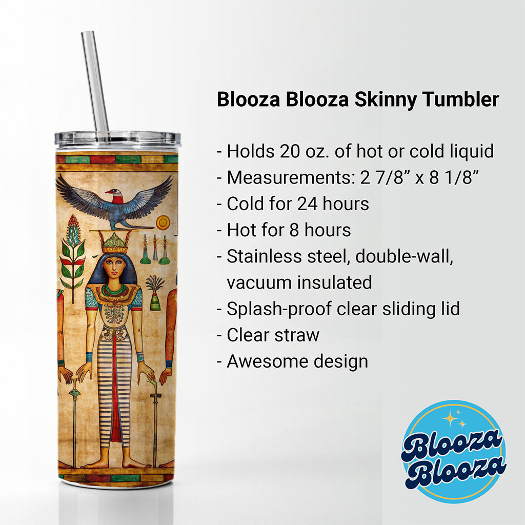 Ancient Egyptian Hieroglyphics Pharaohs Gods Skinny Tumbler 20oz with Straw Insulated Water Bottle Gift