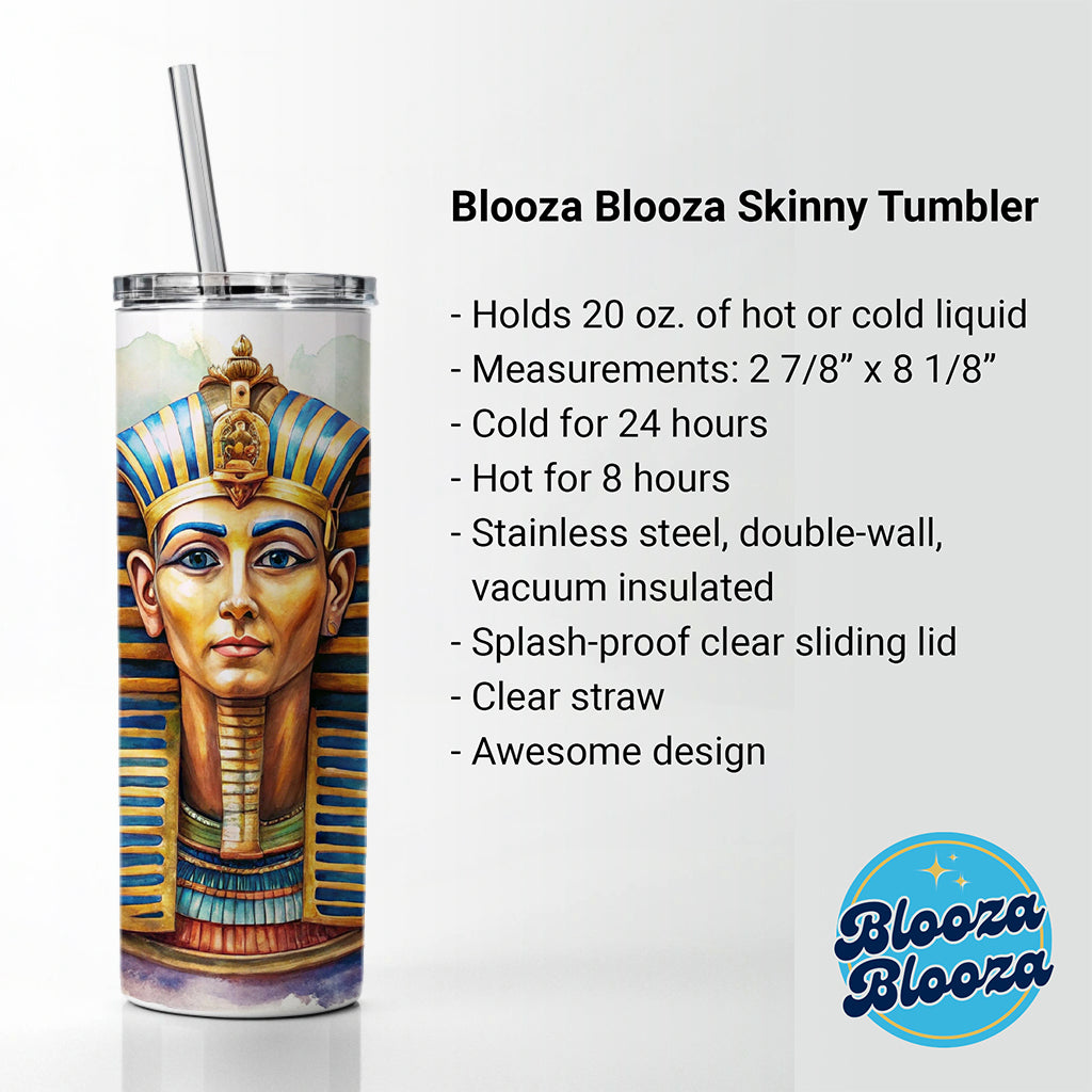 Ancient Egyptian Pharaoh Watercolor Skinny Tumbler 20oz with Straw Insulated Water Bottle Gift