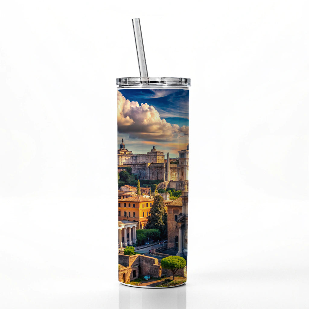 Ancient Rome City Roman Cityscape Skinny Tumbler 20oz with Straw Insulated Water Bottle Gift