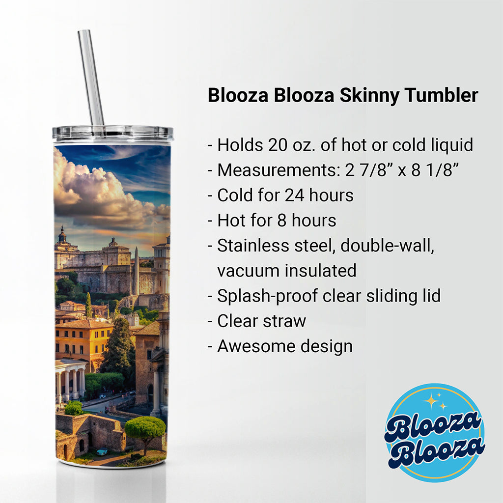 Ancient Rome City Roman Cityscape Skinny Tumbler 20oz with Straw Insulated Water Bottle Gift