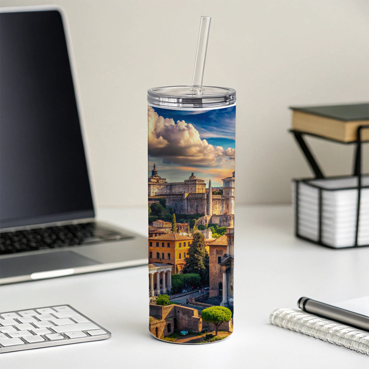Ancient Rome City Roman Cityscape Skinny Tumbler 20oz with Straw Insulated Water Bottle Gift