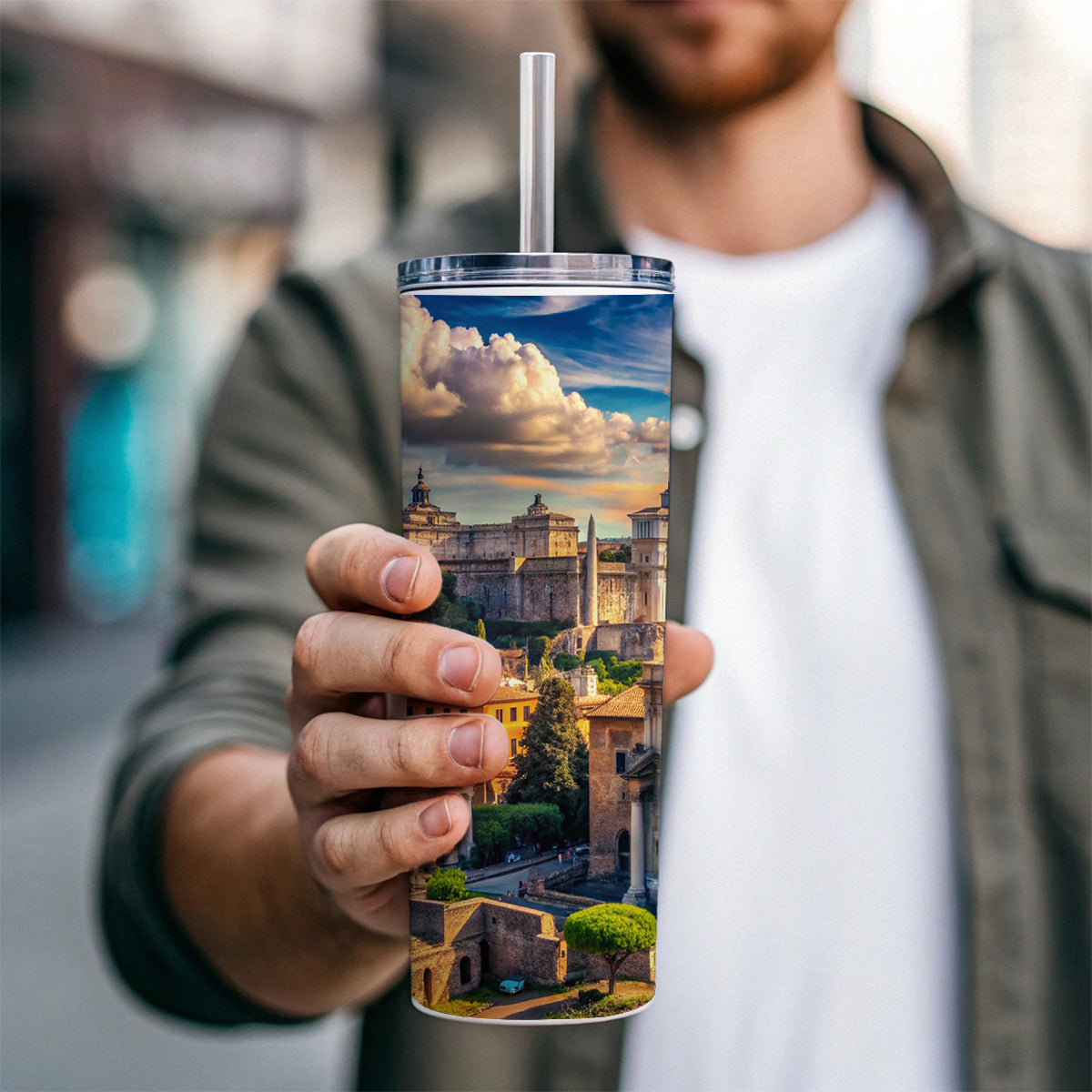 Ancient Rome City Roman Cityscape Skinny Tumbler 20oz with Straw Insulated Water Bottle Gift