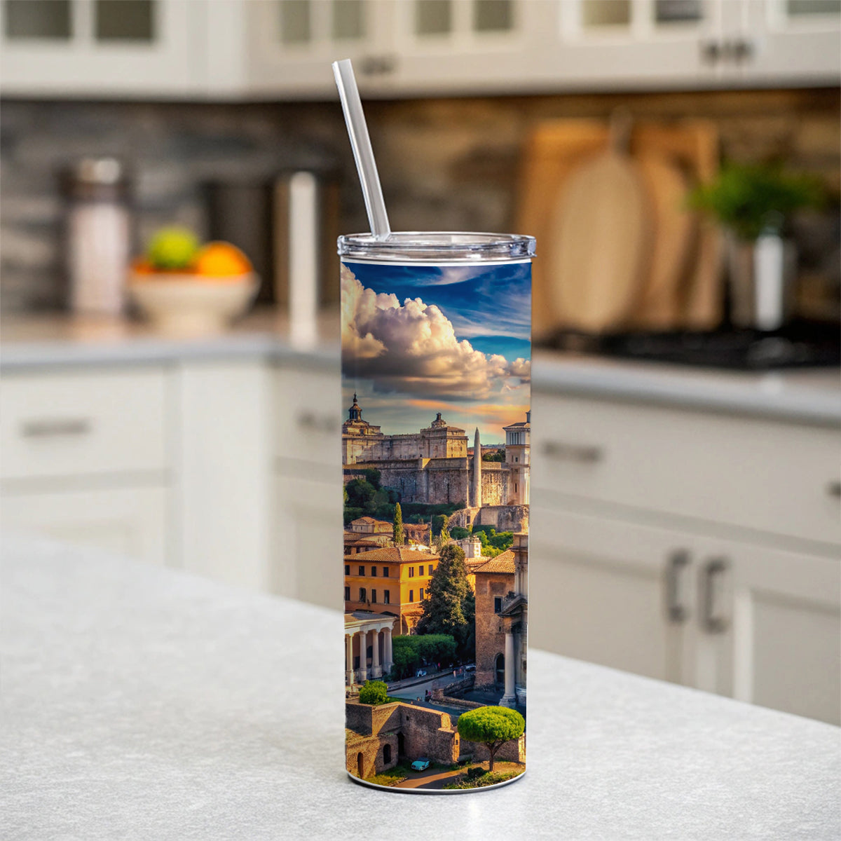 Ancient Rome City Roman Cityscape Skinny Tumbler 20oz with Straw Insulated Water Bottle Gift