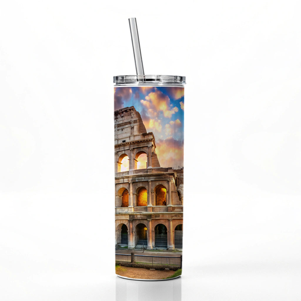 Ancient Rome Coliseum at Sunset Skinny Tumbler 20oz with Straw Insulated Water Bottle Gift