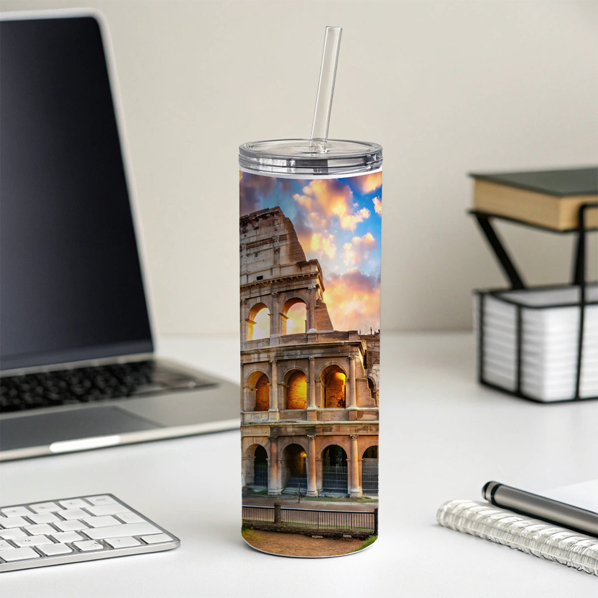 Ancient Rome Coliseum at Sunset Skinny Tumbler 20oz with Straw Insulated Water Bottle Gift