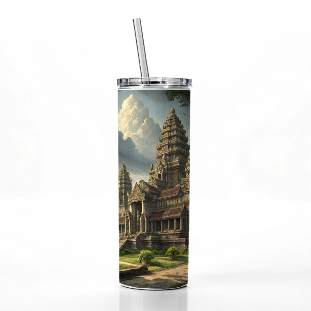 Angkor Wat Hindu Buddhist Temple Cambodia Skinny Tumbler 20oz with Straw Insulated Water Bottle Gift