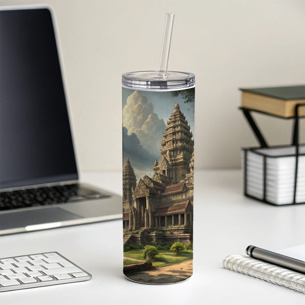Angkor Wat Hindu Buddhist Temple Cambodia Skinny Tumbler 20oz with Straw Insulated Water Bottle Gift