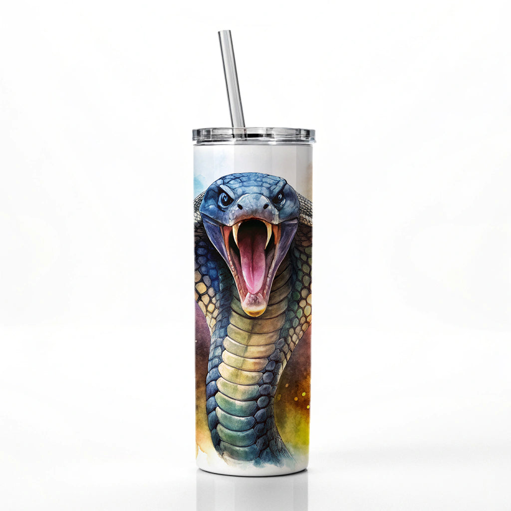Angry Cobra Snake Reptile Watercolor Skinny Tumbler 20oz with Straw Insulated Water Bottle Gift