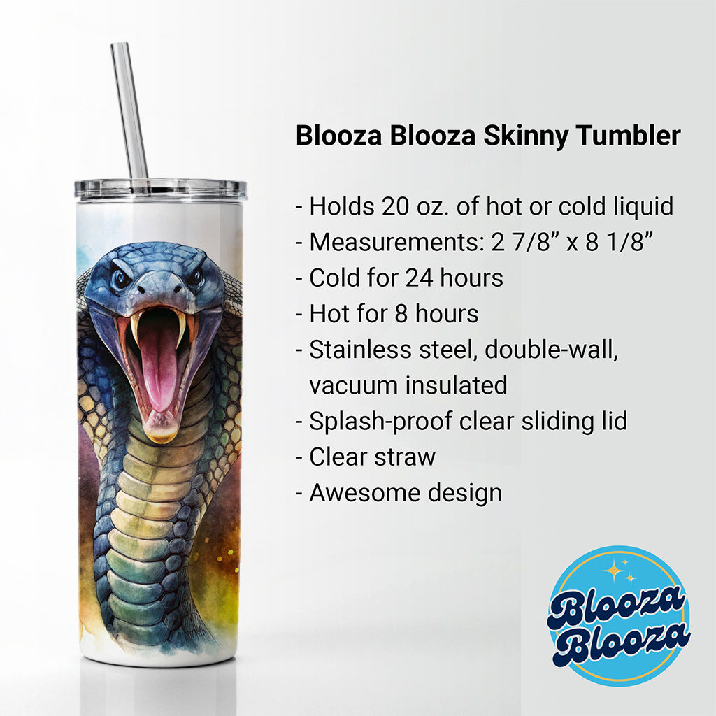 Angry Cobra Snake Reptile Watercolor Skinny Tumbler 20oz with Straw Insulated Water Bottle Gift