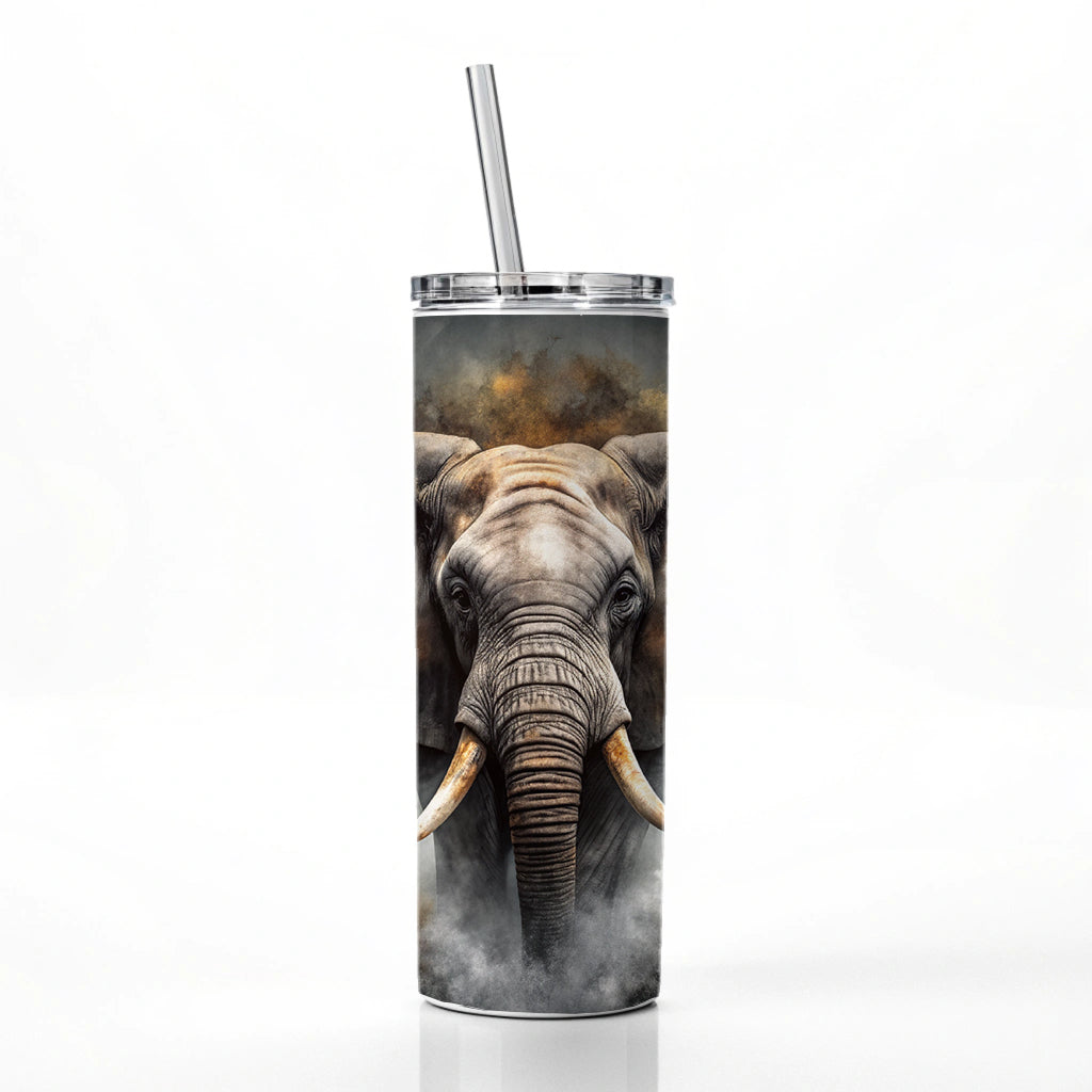 Angry Elephant Black Watercolor Skinny Tumbler 20oz with Straw Insulated Water Bottle Gift