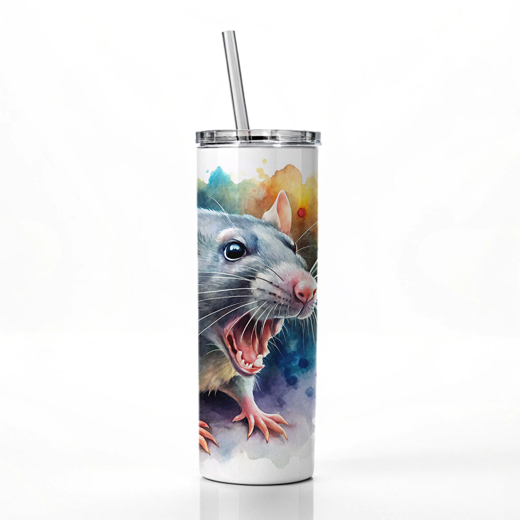 Angry Rat Watercolor Skinny Tumbler 20oz with Straw Insulated Water Bottle Gift
