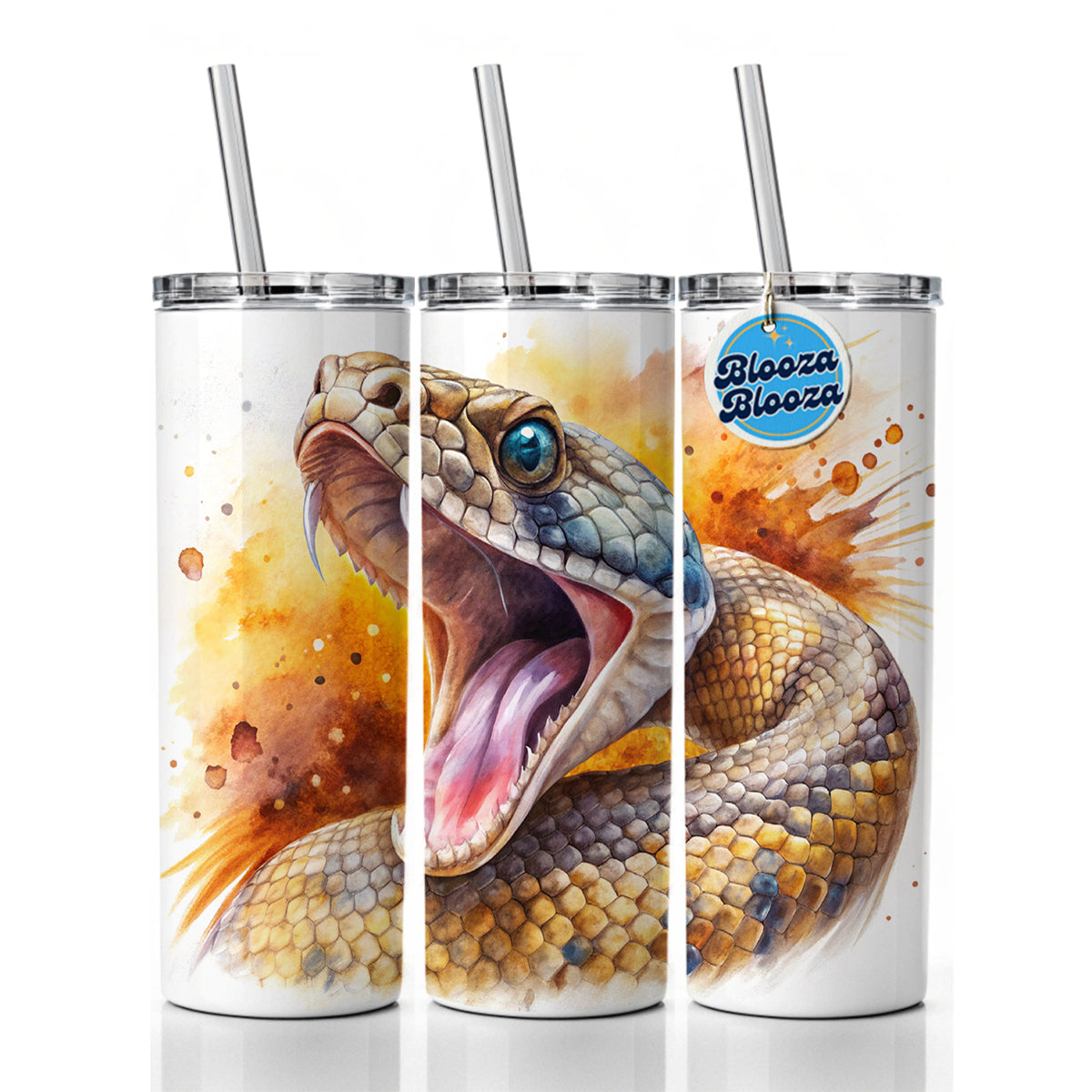 Angry Rattlesnake Snake Reptile Watercolor Skinny Tumbler 20oz with Straw Insulated Water Bottle Gift