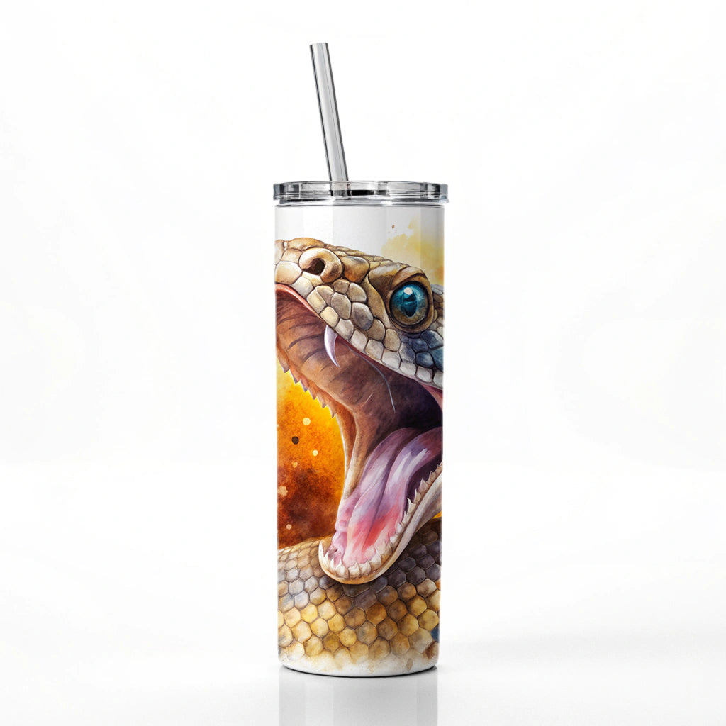 Angry Rattlesnake Snake Reptile Watercolor Skinny Tumbler 20oz with Straw Insulated Water Bottle Gift
