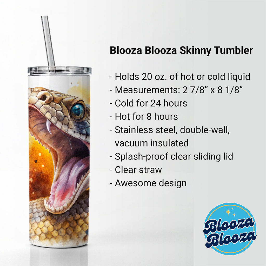 Angry Rattlesnake Snake Reptile Watercolor Skinny Tumbler 20oz with Straw Insulated Water Bottle Gift
