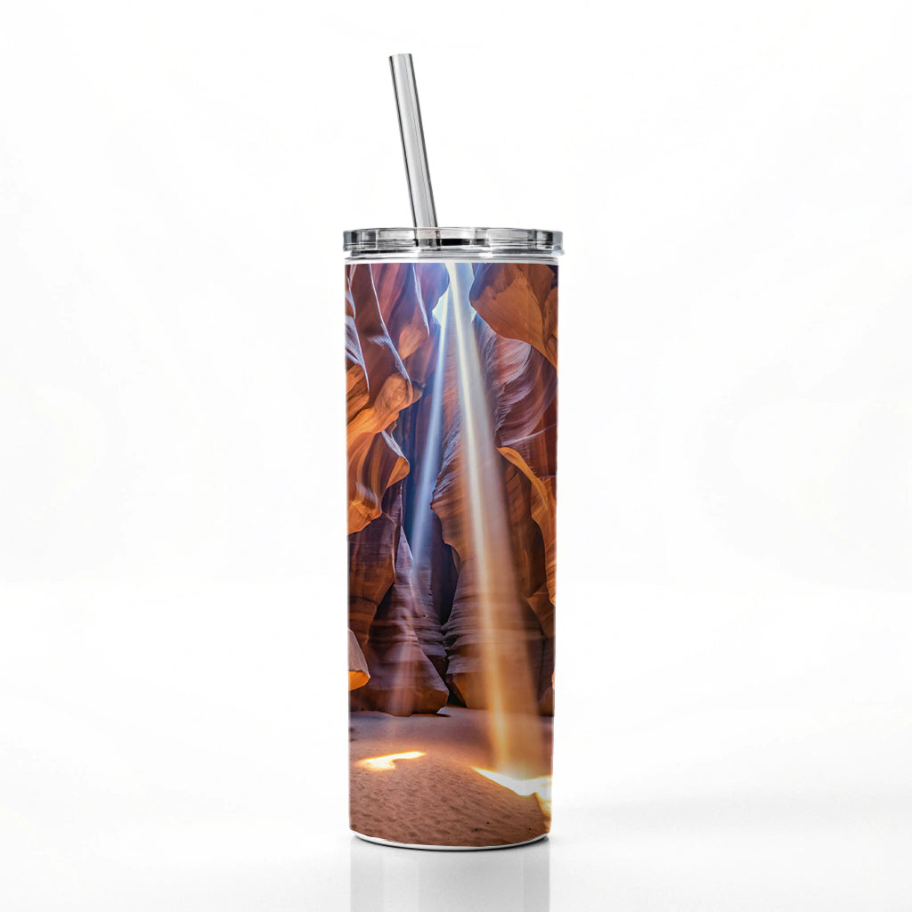 Antelope Slot Canyon Light Beams Utah Nevada Skinny Tumbler 20oz with Straw Insulated Water Bottle Gift