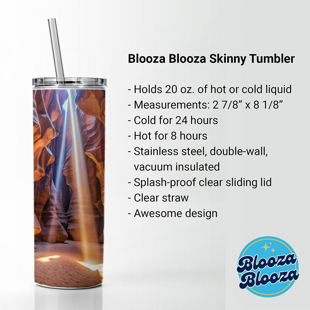Antelope Slot Canyon Light Beams Utah Nevada Skinny Tumbler 20oz with Straw Insulated Water Bottle Gift