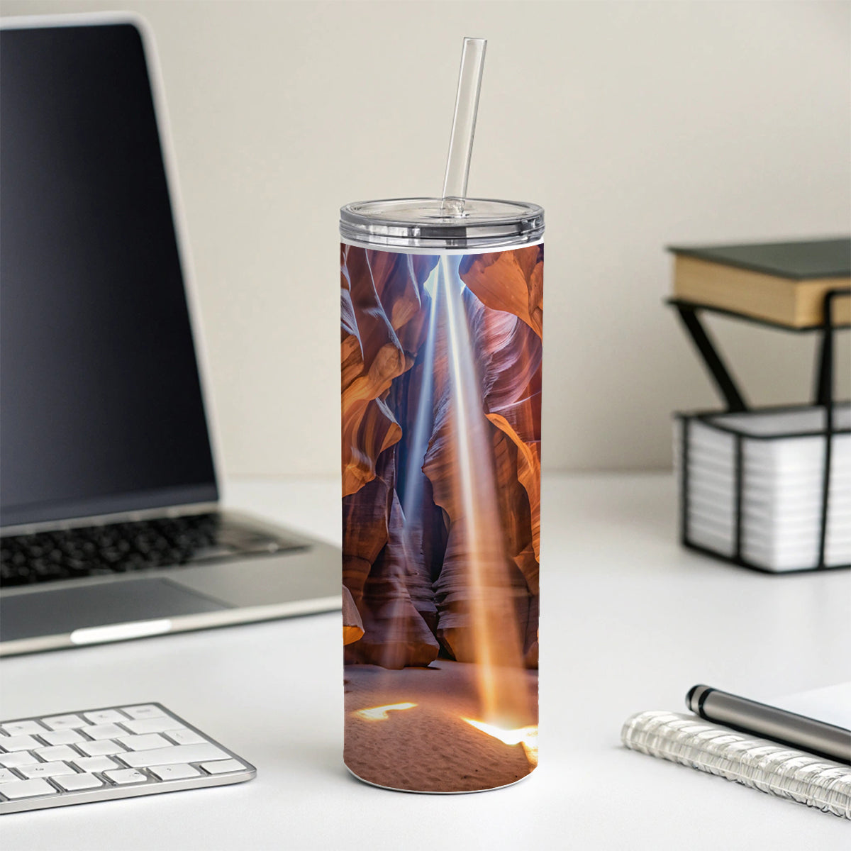 Antelope Slot Canyon Light Beams Utah Nevada Skinny Tumbler 20oz with Straw Insulated Water Bottle Gift