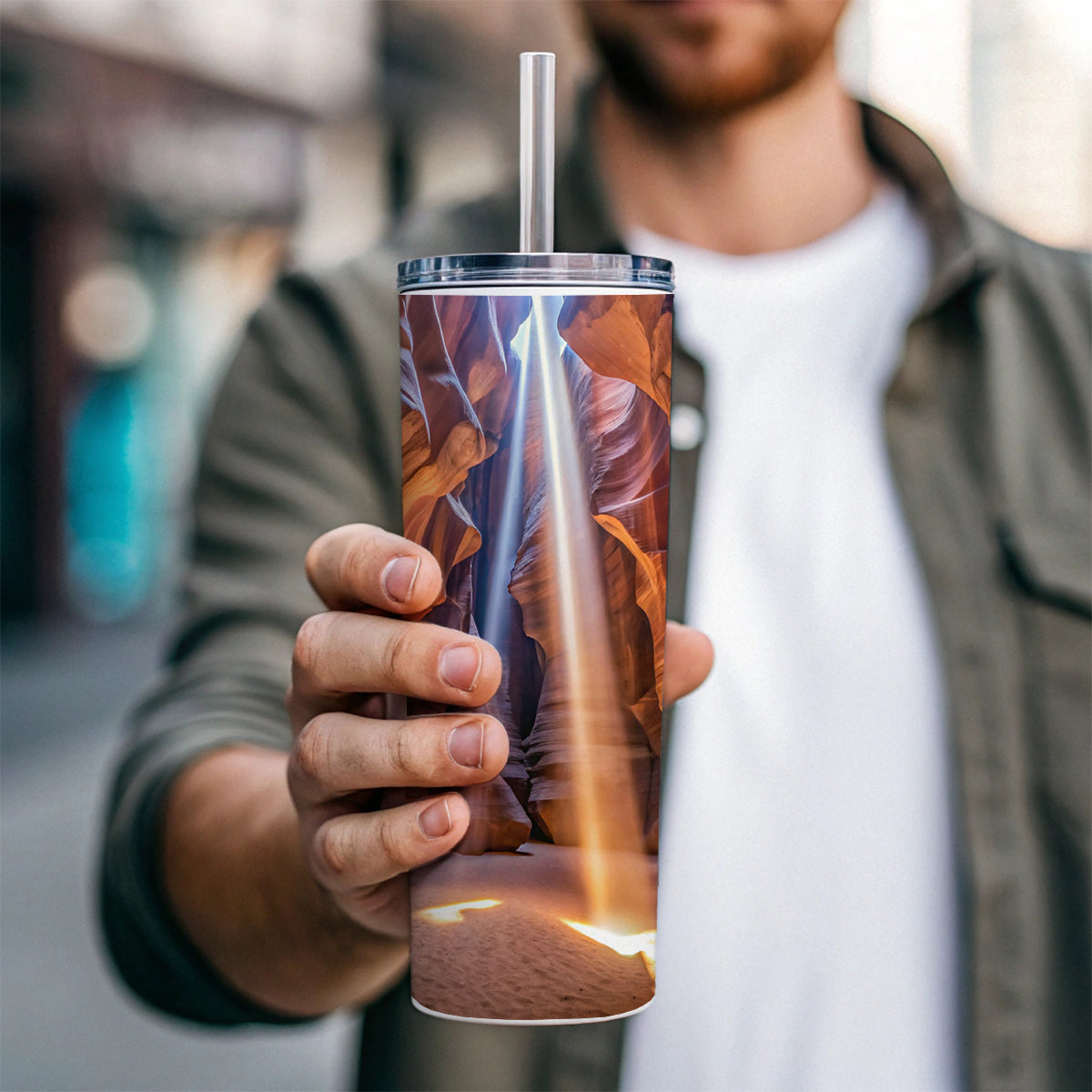 Antelope Slot Canyon Light Beams Utah Nevada Skinny Tumbler 20oz with Straw Insulated Water Bottle Gift