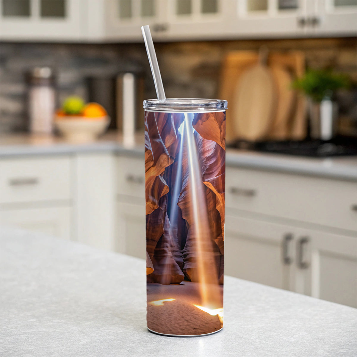 Antelope Slot Canyon Light Beams Utah Nevada Skinny Tumbler 20oz with Straw Insulated Water Bottle Gift