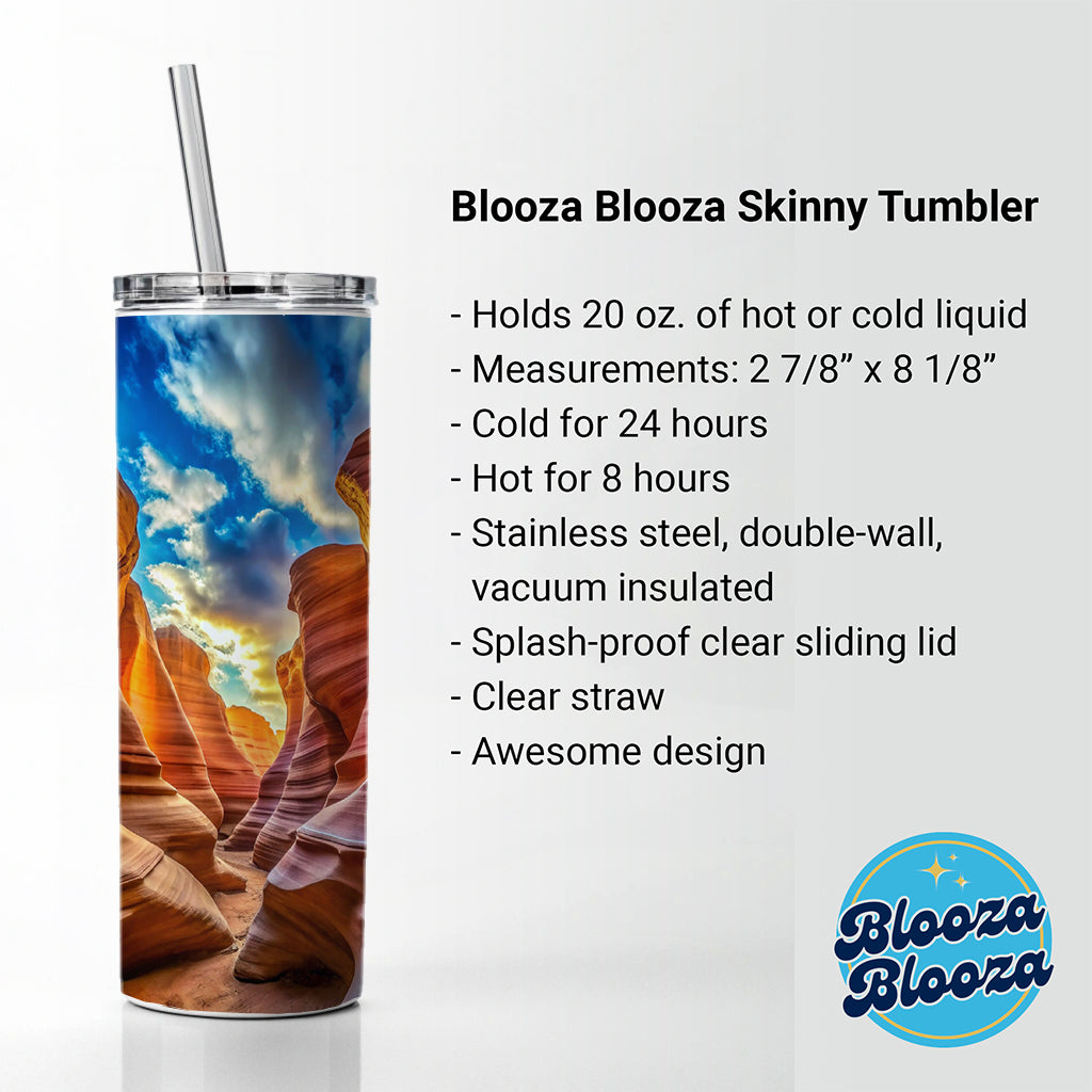 Antelope Slot Canyon Utah Nevada Skinny Tumbler 20oz with Straw Insulated Water Bottle Gift