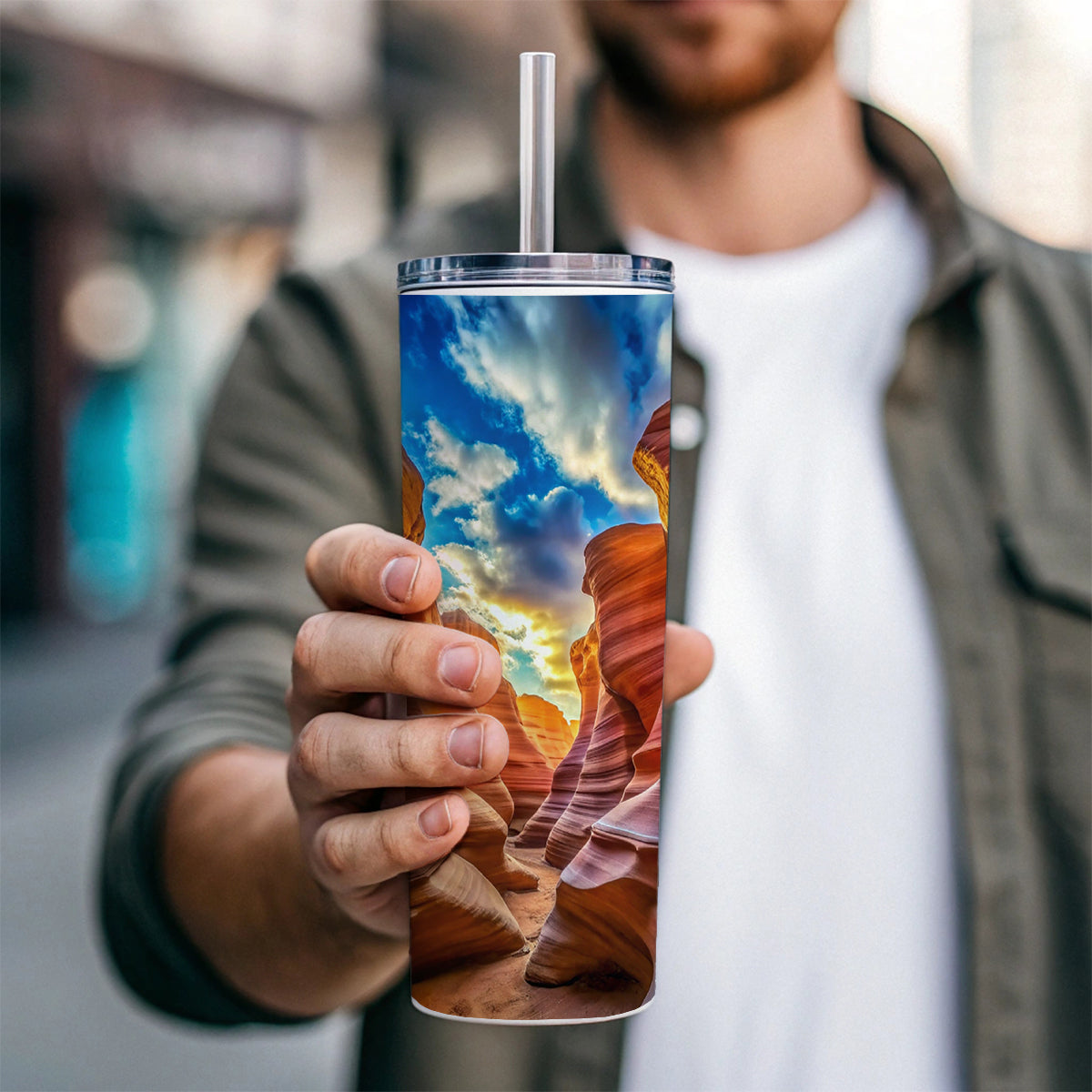 Antelope Slot Canyon Utah Nevada Skinny Tumbler 20oz with Straw Insulated Water Bottle Gift