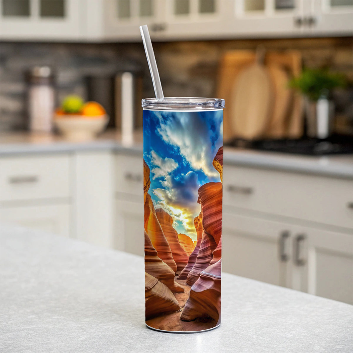 Antelope Slot Canyon Utah Nevada Skinny Tumbler 20oz with Straw Insulated Water Bottle Gift