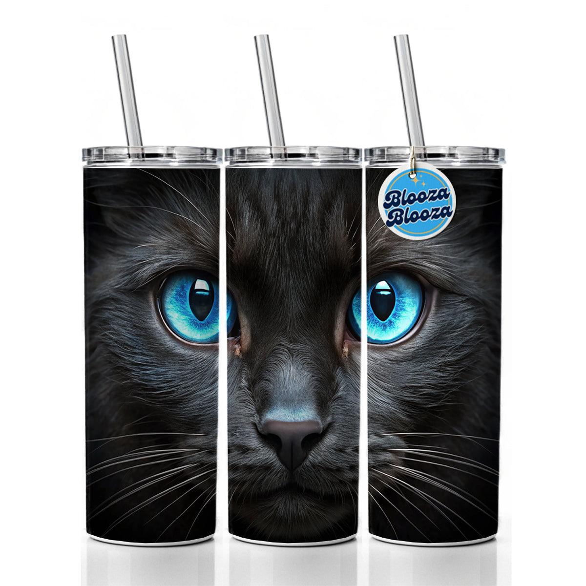 Close-Up Of Blue Cat Eyes Skinny Tumbler 20oz with Straw Insulated Water Bottle Gift