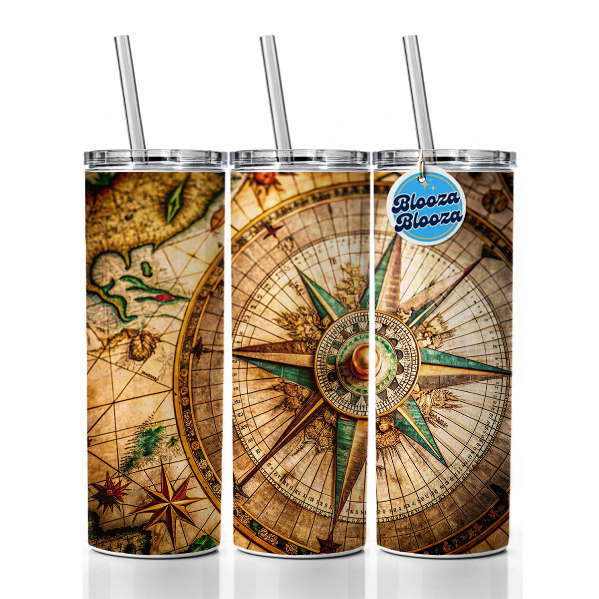 Compass Rose on an Ancient Nautical Maritime Map Skinny Tumbler 20oz with Straw Insulated Water Bottle Gift