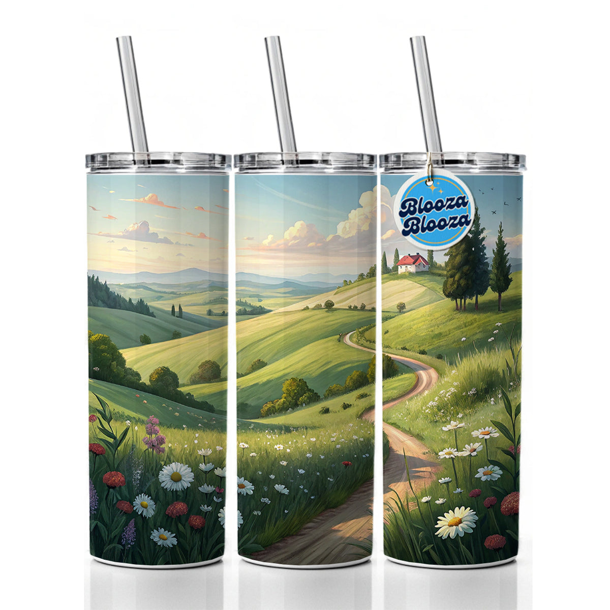 Countryside Pastoral Landscape Skinny Tumbler 20oz with Straw Insulated Water Bottle Gift