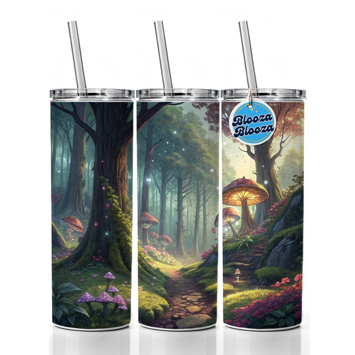 Fantasy Mushroom Forest Mystical Anime Style Skinny Tumbler 20oz with Straw Insulated Water Bottle Gift
