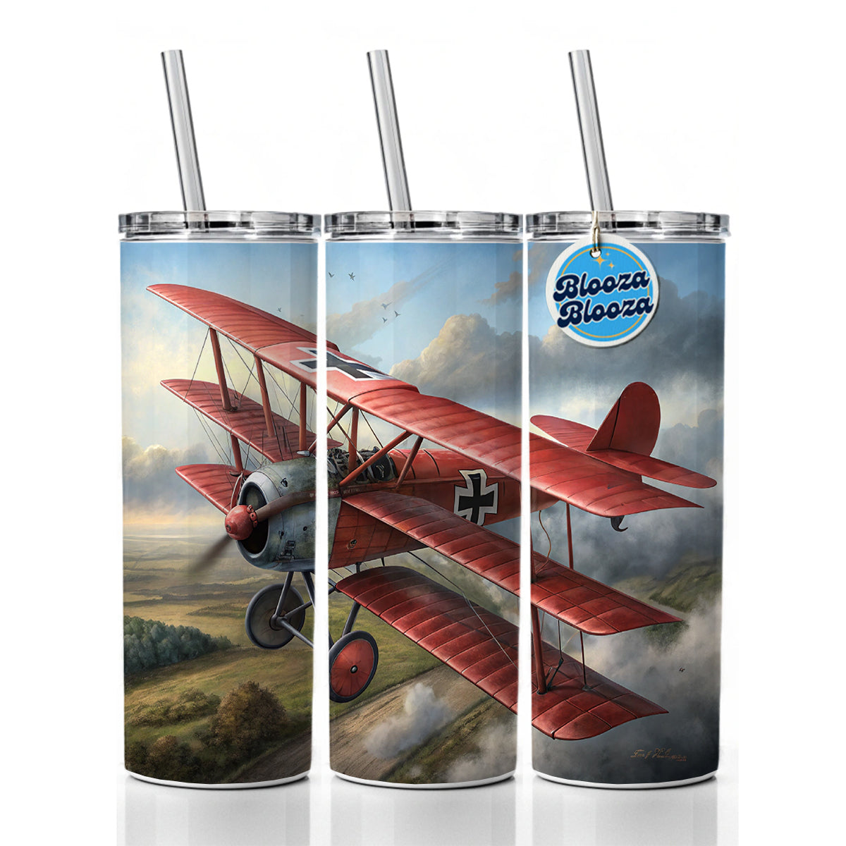 Fokker Dr.I Triplane WWI German Fighter Plane Skinny Tumbler 20oz with Straw Insulated Water Bottle Gift